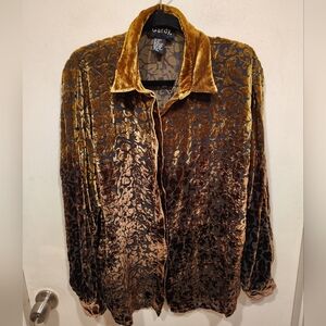 Gardy Women's Vintage Brown & Gold Velvet Burnout Top Sz  XL Party Event Career